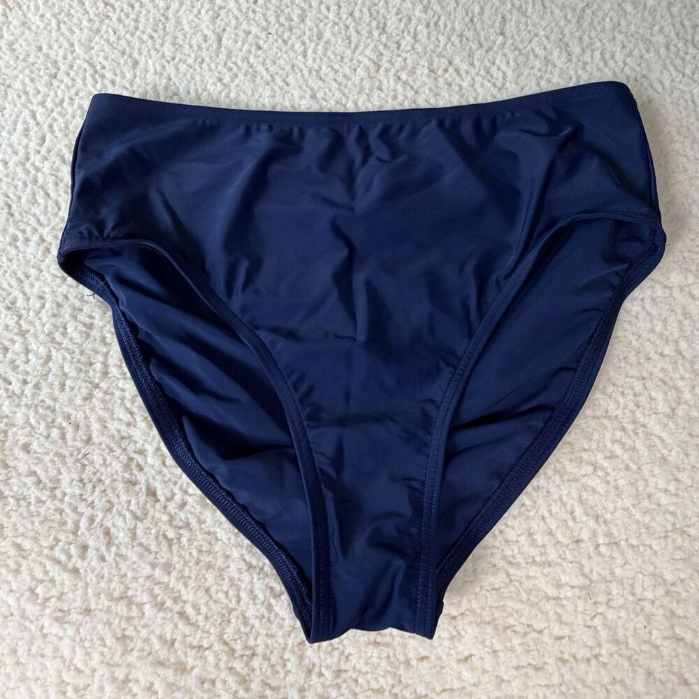 Lands' End Swim Bottom Women’s Navy Blue High Waisted Bikini Sz Medium M